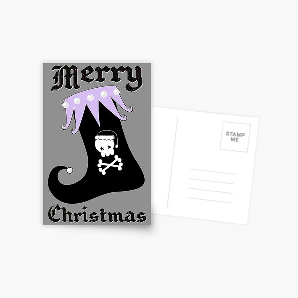 Pastel Goth Christmas | Creepy Stocking | Santa Skull & Cross Bones Postcard