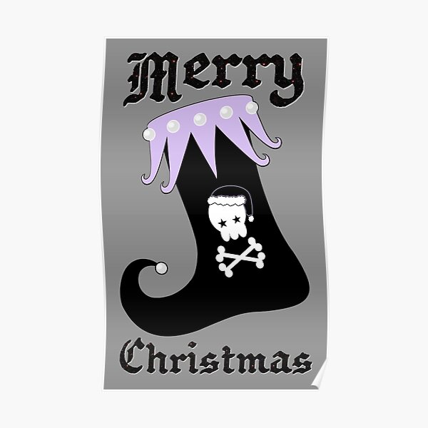 Pastel Goth Christmas | Creepy Stocking | Santa Skull & Cross Bones Poster