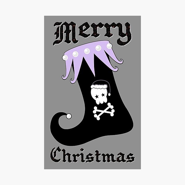Pastel Goth Christmas | Creepy Stocking | Santa Skull & Cross Bones Photographic Print