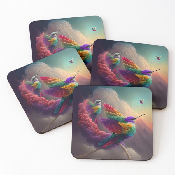 Item preview, Colourful Hummingsbirds flying in Sky with clouds in the background designed and sold by AdamesArtStudio.