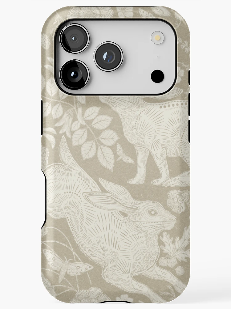 Thumbnail 1 of 4, iPhone Case, Ivory Rabbit on Linen designed and sold by Silver Steer Design.