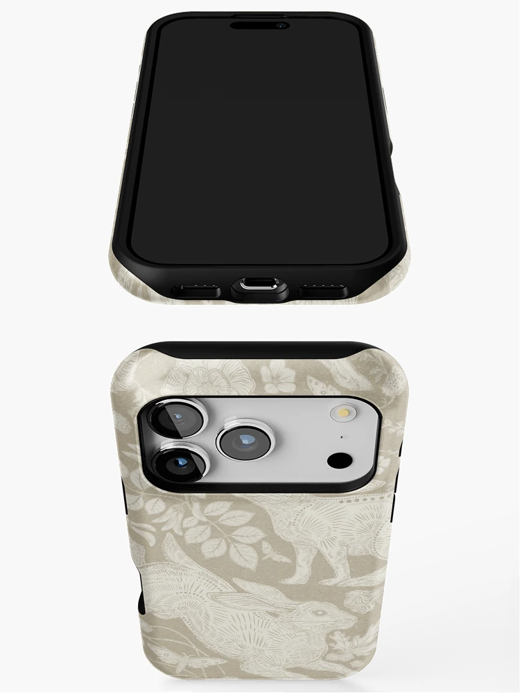 Thumbnail 3 of 4, iPhone Case, Ivory Rabbit on Linen designed and sold by Silver Steer Design.