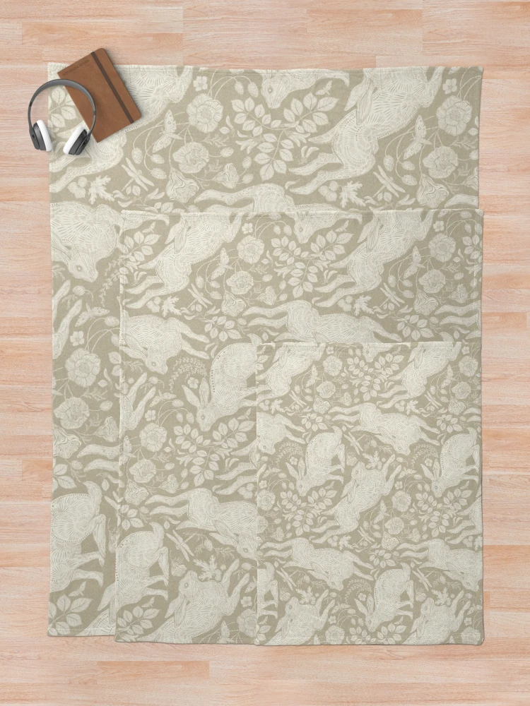 Thumbnail 5 of 6, Throw Blanket, Ivory Rabbit on Linen designed and sold by Silver Steer Design.