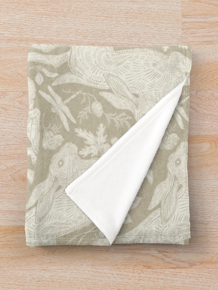Thumbnail 3 of 6, Throw Blanket, Ivory Rabbit on Linen designed and sold by Silver Steer Design.