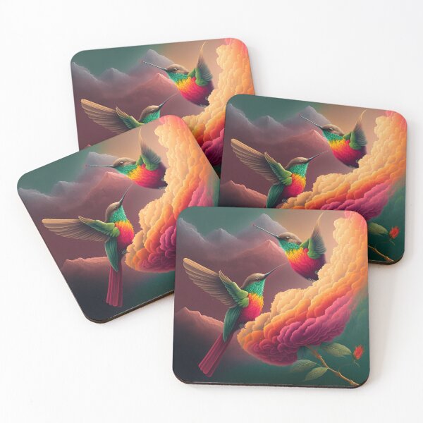 Item preview, Hummingbird couple flying in clouds with mountains on the background designed and sold by AdamesArtStudio.