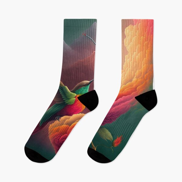 Item preview, Hummingbird couple flying in clouds with mountains on the background designed and sold by AdamesArtStudio.