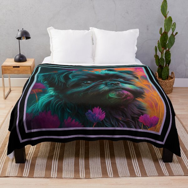 Item preview, Fancy Affenpinscher Dog Vibrant Tropical Flower Digital Oil Painting Portrait designed and sold by arthouseflunky.