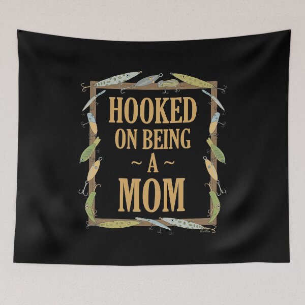 Item preview, Hooked on being a Mom - Mom Fishing Lure Design - Fishing Lures Border - Black designed and sold by EcoElsa.