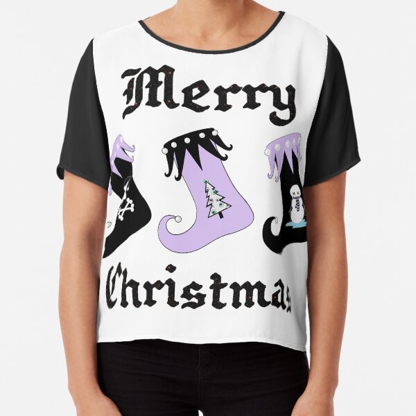 Merry Christmas Pastel Goth Elf Stockings Chiffon Top