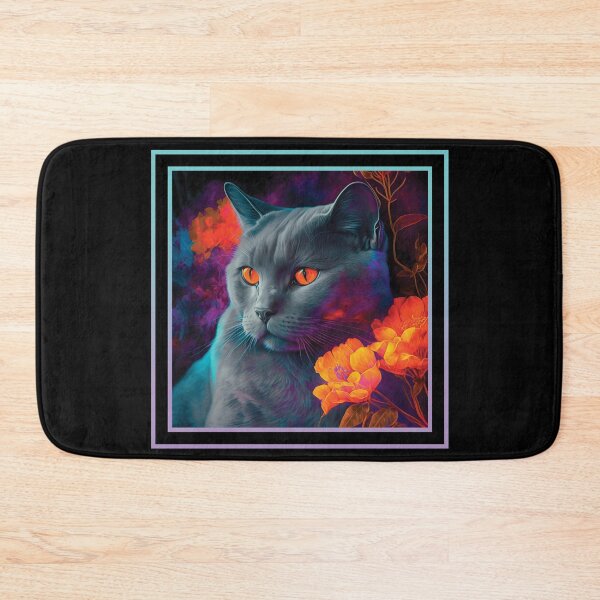 Item preview, Fluffy Chartreux Cat Vibrant Tropical Flower Digital Oil Painting Portrait designed and sold by arthouseflunky.