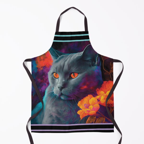 Item preview, Fluffy Chartreux Cat Vibrant Tropical Flower Digital Oil Painting Portrait designed and sold by arthouseflunky.