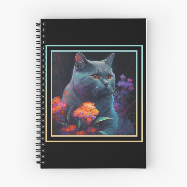 Item preview, Puffy Chartreux Cat Vibrant Tropical Flower Digital Oil Painting Portrait designed and sold by arthouseflunky.