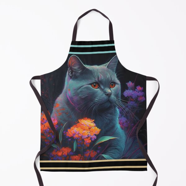Item preview, Puffy Chartreux Cat Vibrant Tropical Flower Digital Oil Painting Portrait designed and sold by arthouseflunky.