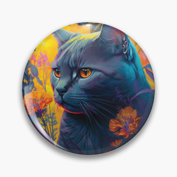 Item preview, Annoyed Chartreux Cat Vibrant Tropical Flower Digital Oil Painting Portrait designed and sold by arthouseflunky.
