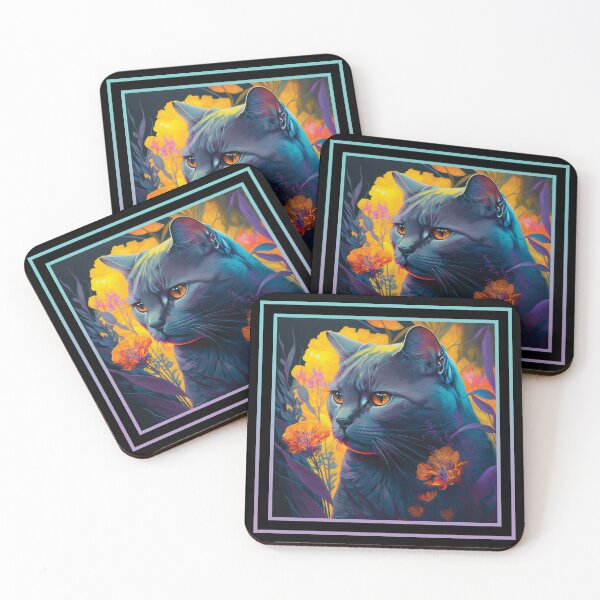 Item preview, Annoyed Chartreux Cat Vibrant Tropical Flower Digital Oil Painting Portrait designed and sold by arthouseflunky.