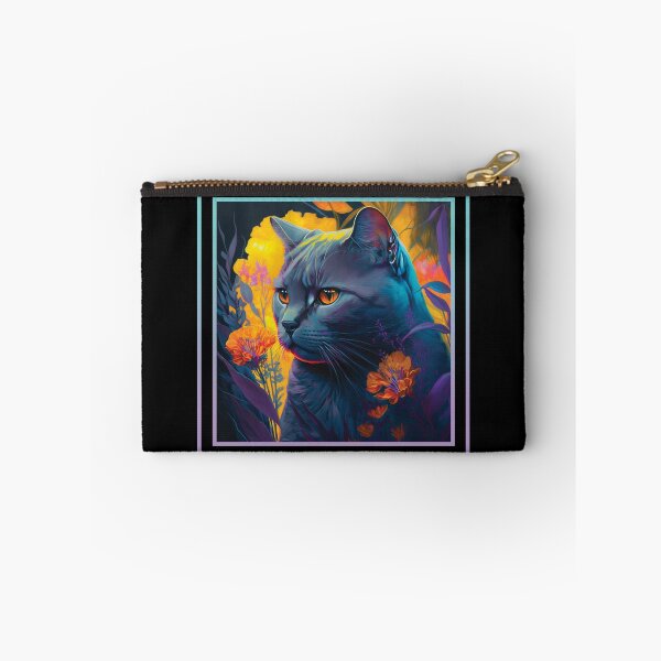 Item preview, Annoyed Chartreux Cat Vibrant Tropical Flower Digital Oil Painting Portrait designed and sold by arthouseflunky.