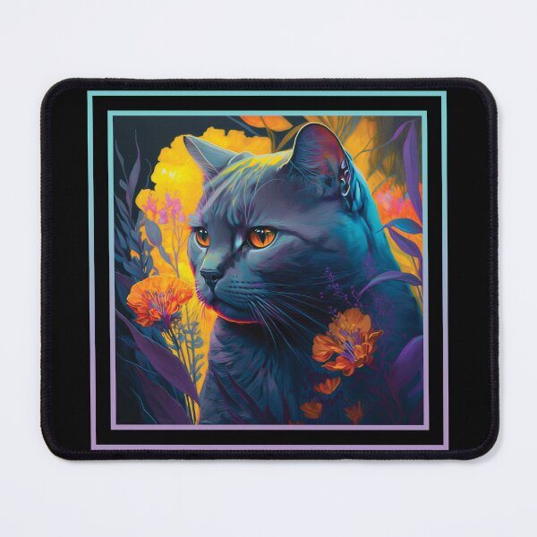 Item preview, Annoyed Chartreux Cat Vibrant Tropical Flower Digital Oil Painting Portrait designed and sold by arthouseflunky.