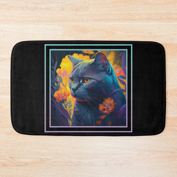 Item preview, Annoyed Chartreux Cat Vibrant Tropical Flower Digital Oil Painting Portrait designed and sold by arthouseflunky.