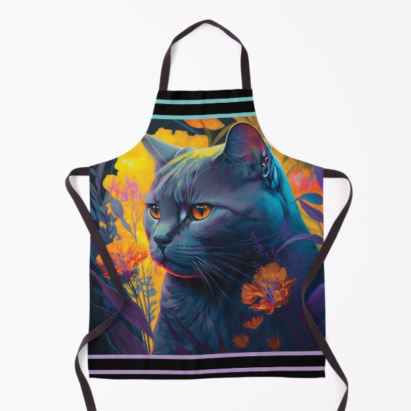 Item preview, Annoyed Chartreux Cat Vibrant Tropical Flower Digital Oil Painting Portrait designed and sold by arthouseflunky.