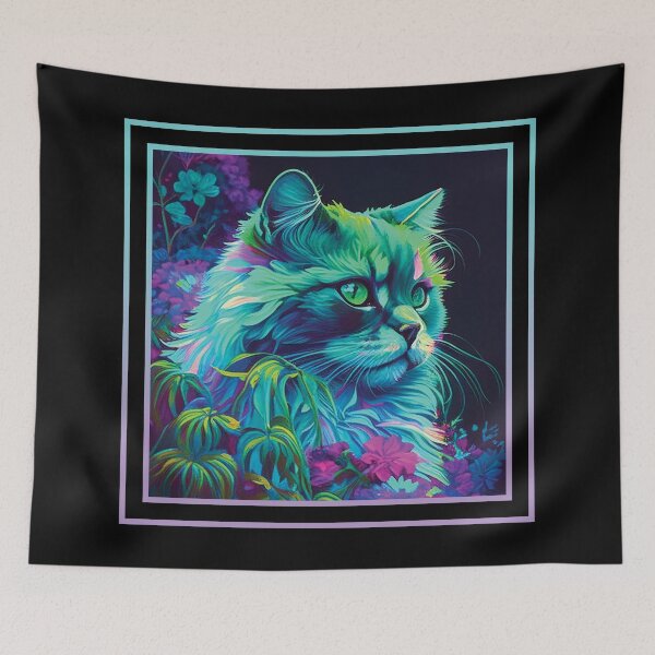 Item preview, Insistent Selkirk Rex Cat Vibrant Tropical Flower Digital Oil Painting Portrait designed and sold by arthouseflunky.