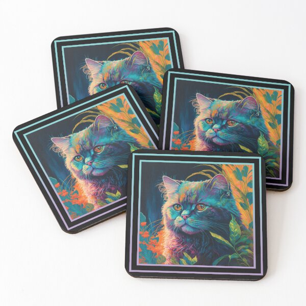 Item preview, Curious Selkirk Rex Cat Vibrant Tropical Flower Digital Oil Painting Portrait designed and sold by arthouseflunky.