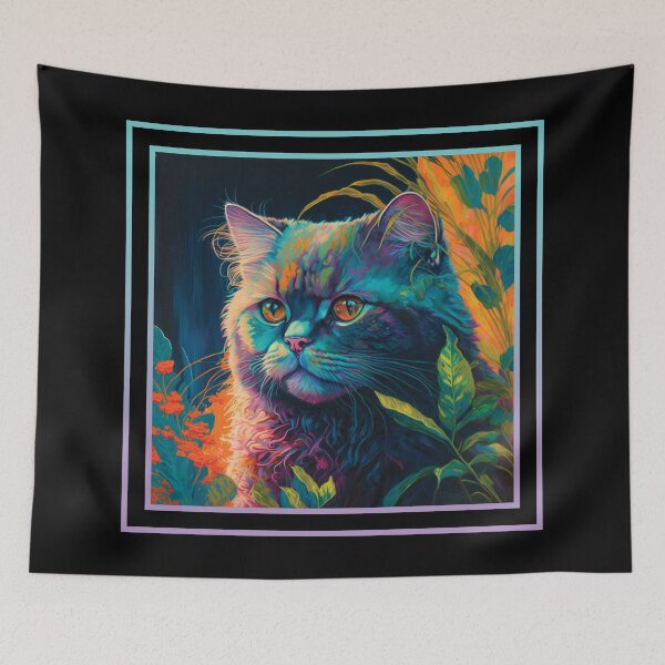 Item preview, Curious Selkirk Rex Cat Vibrant Tropical Flower Digital Oil Painting Portrait designed and sold by arthouseflunky.