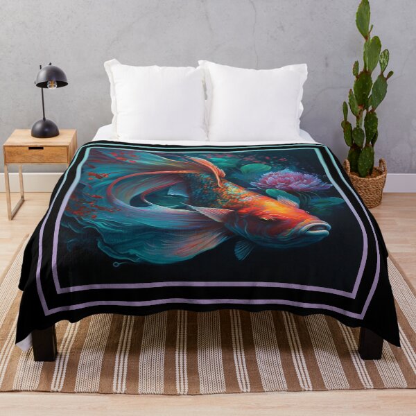 Item preview, Silky Koi Fish Vibrant Tropical Flower Digital Oil Painting Portrait designed and sold by arthouseflunky.