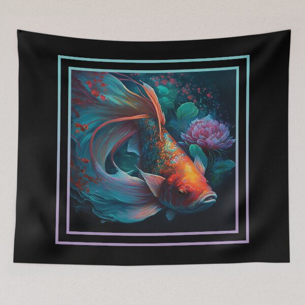 Item preview, Silky Koi Fish Vibrant Tropical Flower Digital Oil Painting Portrait designed and sold by arthouseflunky.
