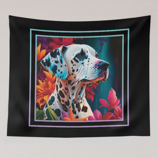 Item preview, Dashing Dalmatian Dog Floral Vibrant Tropical Digital Oil Painting Pet Portrait designed and sold by arthouseflunky.