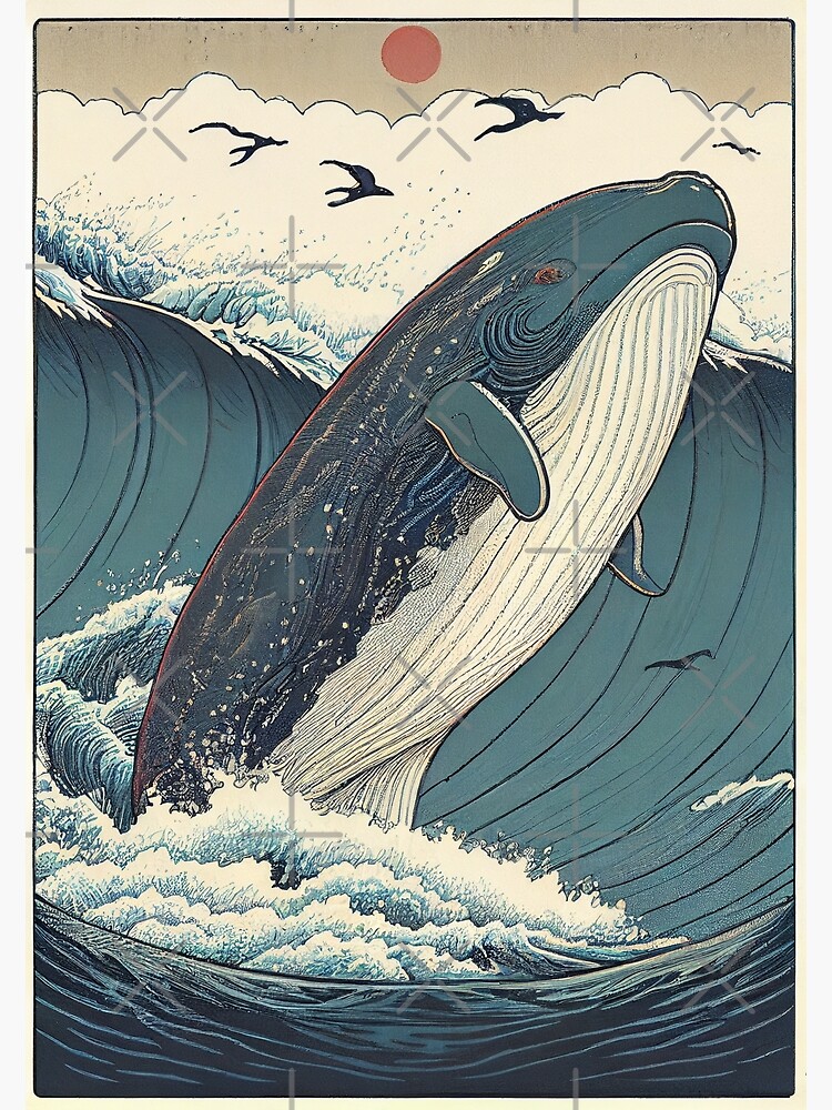 Oceanic Odyssey - A Whale in the Sea Ukiyo-e