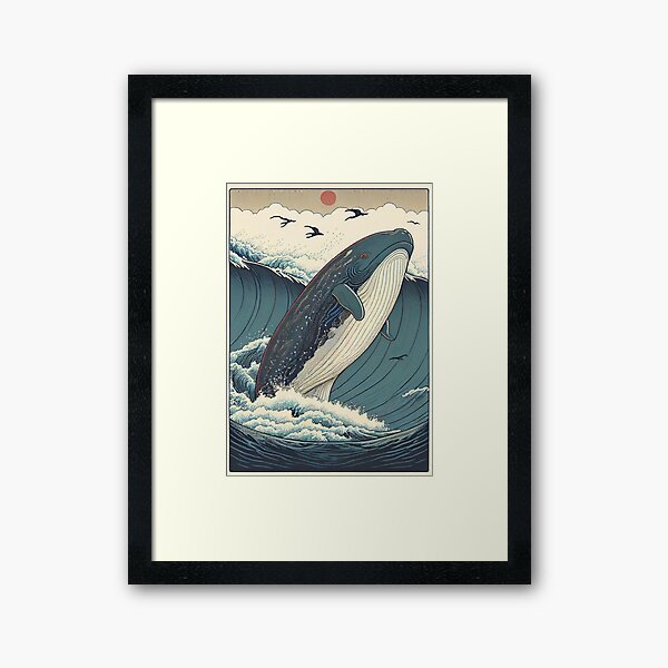 Aperçu de l'œuvre Oceanic Odyssey - Une baleine dans la mer Ukiyo-e créée et vendue par mcmtdesigns.