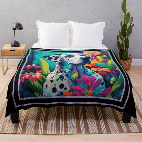 Item preview, Derpy Dalmatian Dog Floral Vibrant Tropical Digital Oil Painting Pet Portrait designed and sold by arthouseflunky.
