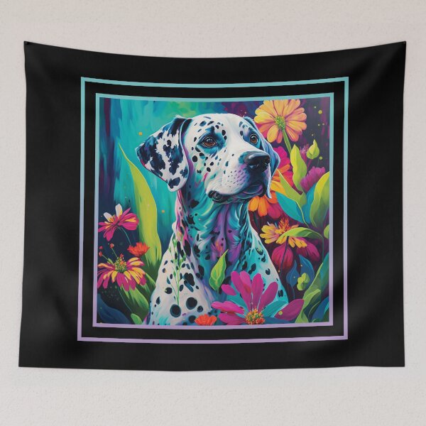 Item preview, Derpy Dalmatian Dog Floral Vibrant Tropical Digital Oil Painting Pet Portrait designed and sold by arthouseflunky.