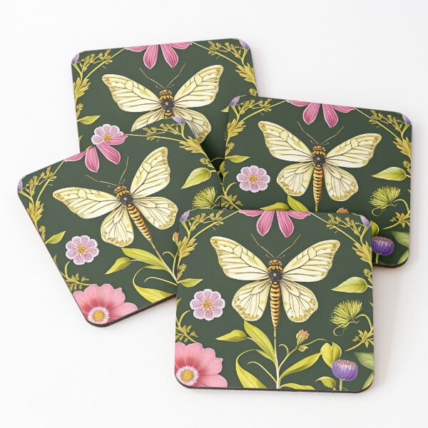 Item preview, Ivory butterfly on hunter-green background with floral edging designed and sold by scottanderson2.