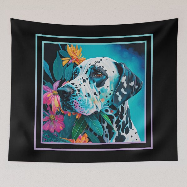 Item preview, Loyal Dalmatian Dog Floral Vibrant Tropical Digital Oil Painting Pet Portrait designed and sold by arthouseflunky.