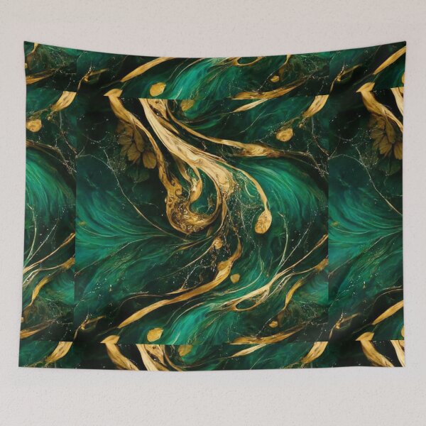 Item preview, Emerald green and gold flowy marble print designed and sold by HadeeeeL.
