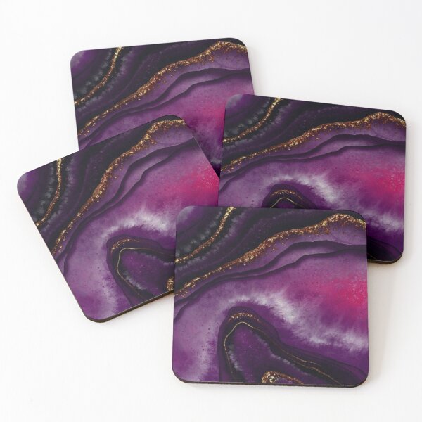 Item preview, Purple, fuchsia and gold streaks marble print designed and sold by HadeeeeL.