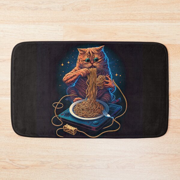 Aperçu de l'œuvre Un chat orange mange des spaghettis dans l'espace créée et vendue par MystiS.