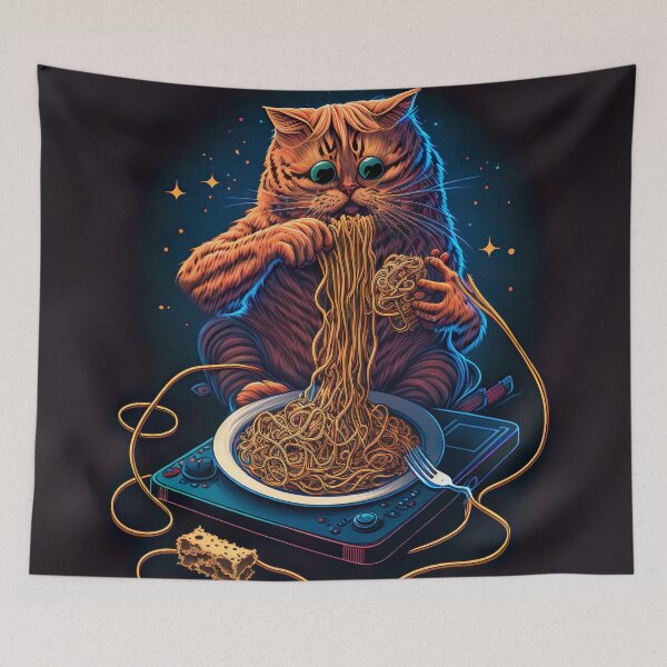 Item preview, Orange cat eating spaghetti in space designed and sold by MystiS.