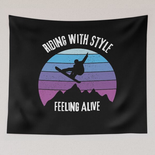 Item preview, Riding With Style Feeling Alive, Vintage Sunset Snowboarder Design designed and sold by RektRepublic.