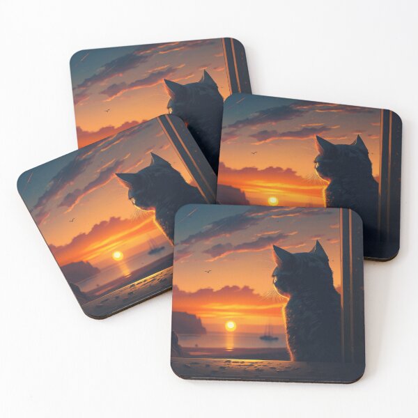 Item preview, Сat watching sunset scene designed and sold by AllYouNeed99.