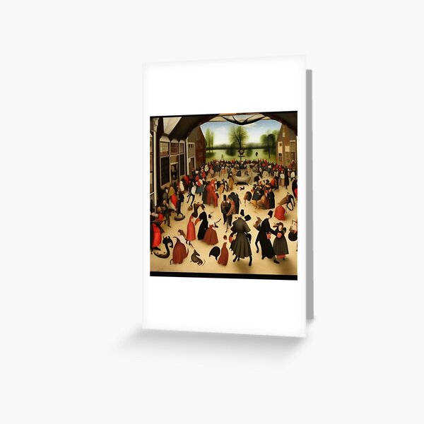 Based on the painting "Wedding Dance", painted in 1566 by the Dutch artist Pieter Brueghel the Elder. The bride in a black dress is in the center, according to the traditions of that time. Greeting Card