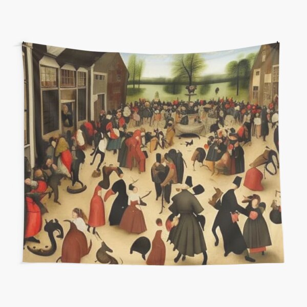 Based on the painting "Wedding Dance", painted in 1566 by the Dutch artist Pieter Brueghel the Elder. The bride in a black dress is in the center, according to the traditions of that time. Tapestry