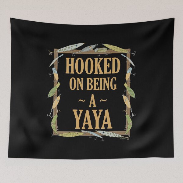 Item preview, Hooked on being a Yaya - Yaya Fishing Lure Design - Fishing Lures Border - Black designed and sold by EcoElsa.