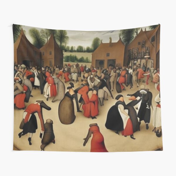 Based on the painting "Wedding Dance", painted in 1566 by the Dutch artist Pieter Brueghel the Elder. The bride in a black dress is in the center, according to the traditions of that time. Tapestry