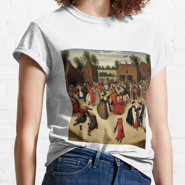 Based on the painting "Wedding Dance", painted in 1566 by the Dutch artist Pieter Brueghel the Elder. The bride in a black dress is in the center, according to the traditions of that time. Classic T-Shirt