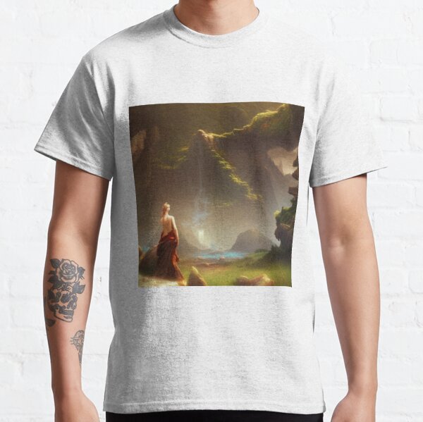 Romantic landscape with mountains and a waterfall in the background Classic T-Shirt