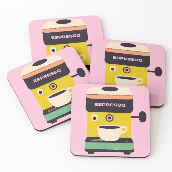 Item preview, Esspresso Machine Retro Morning Pink Yellow Modern Art designed and sold by PinkNomad.