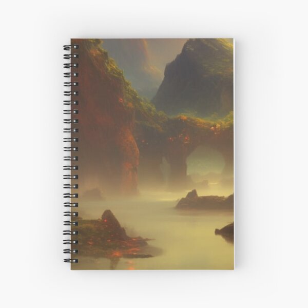 Romantic landscape with mountains and a waterfall in the background Spiral Notebook