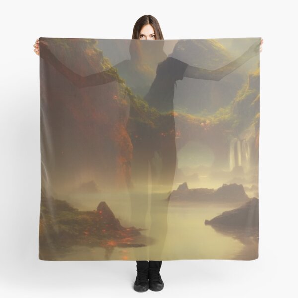 Romantic landscape with mountains and a waterfall in the background Scarf